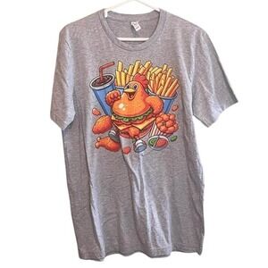 NWOT Bella + Canvas Womens Heather Crew Neck Food Cartoon Graphic Tee Gray Large